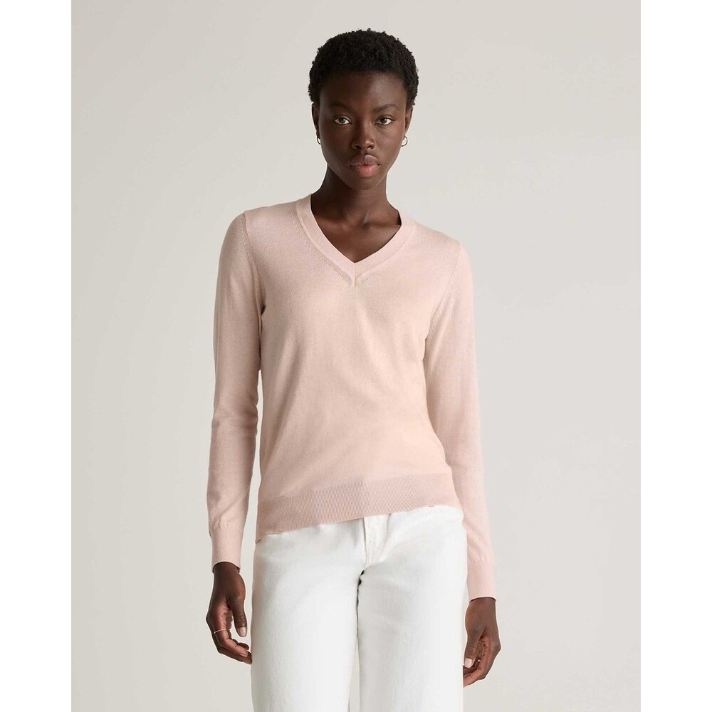 Quince Cotton Lightweight Cashmere Blend V Neck Sugar Stone Blush Pink Sweater M